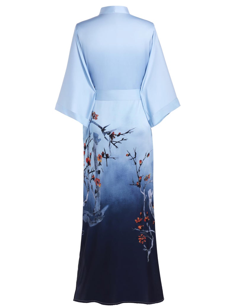 PRODESIGN Long Satin Sleepwear Nightgown & Bathrobe - Gradient Watercolor Silky Kimono Blouse & Cardigan - Image 2