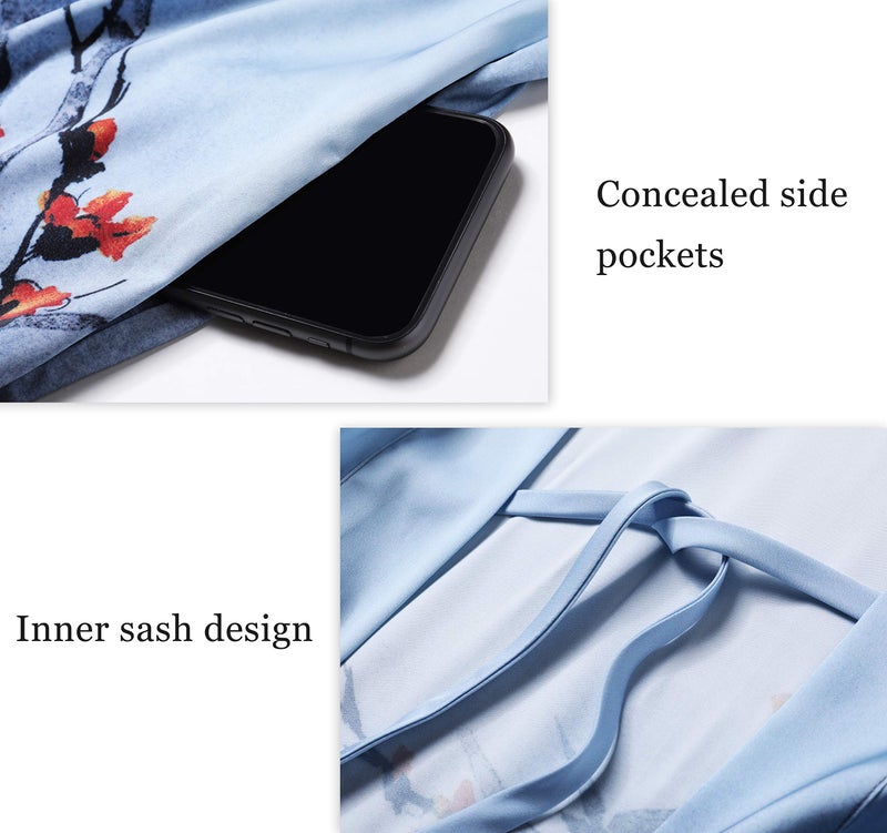 PRODESIGN Long Satin Sleepwear Nightgown & Bathrobe - Gradient Watercolor Silky Kimono Blouse & Cardigan - Image 5