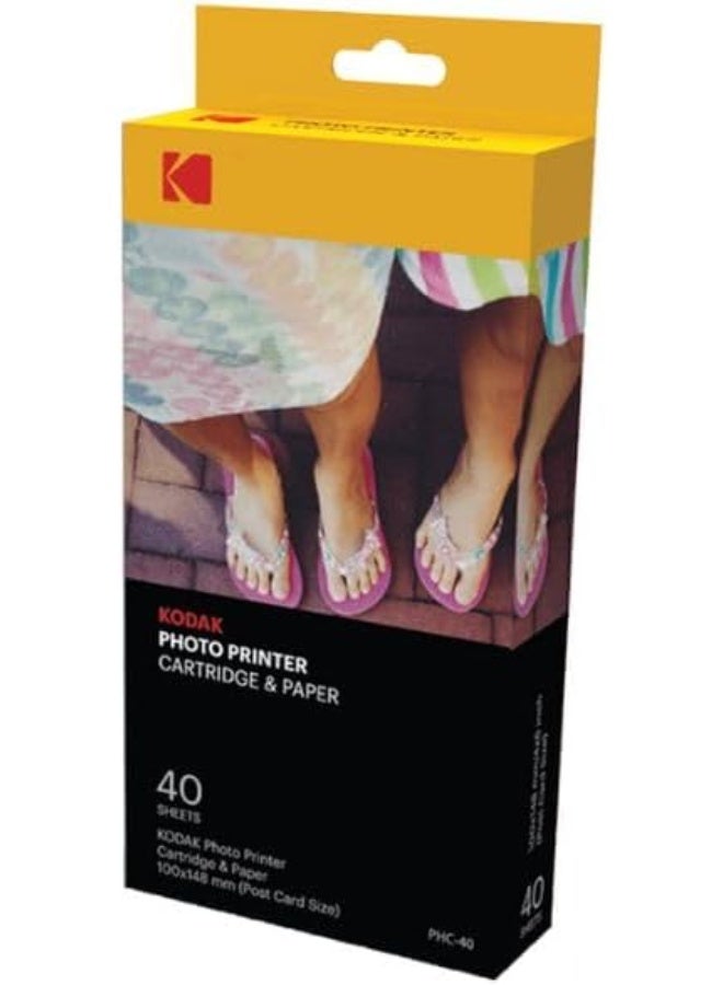 KODAK Dock Plus & Dock Photo Printer Cartridge PHC-40 – Cartridge Refill & Photo Paper - 40 Pack - Image 1