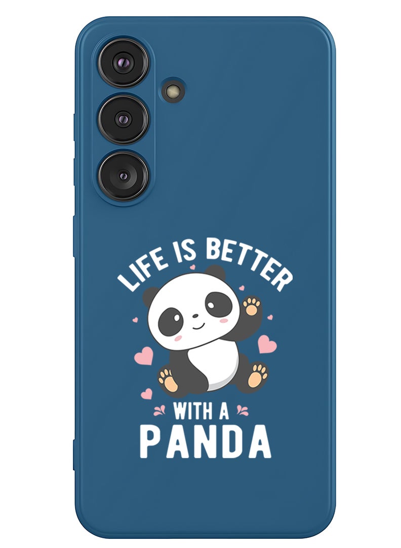 Theodor Protective Slim Fit Case Liquid Silicone Cover with Full Body Protection Anti-Scratch Shockproof Case For Samsung Galaxy S25 (Blue) - Life is better with panda - White - Image 1