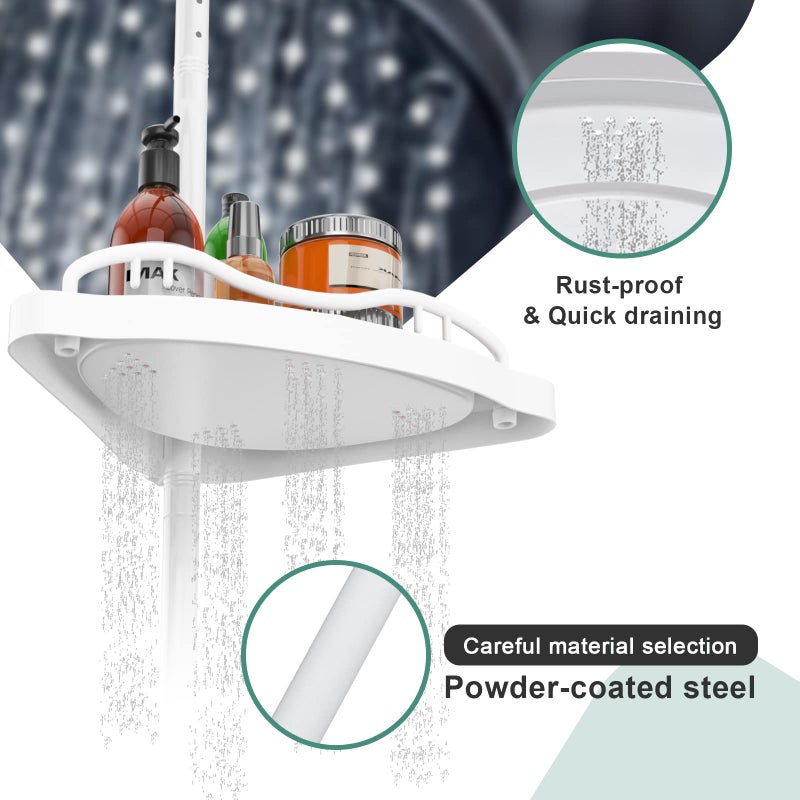 COCONUT Shower Caddy Tension Pole, 54-114 Inch Rustproof Corner Shower Caddy 4 Tier Adjustable Plastic Shelves for Bathtub Drill Free Shower Organizer Quick Installation Bathroom Storage Rack - Image 4