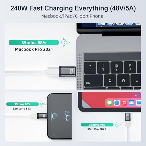HanCenDa 240W USB C Magnetic Adapter 2Pack 24Pins USB C 180 Degree Adapter with 40Gbps 8K 60Hz Video for Thundebolt 4 MacBook ProAir Tablet Laptop iPhone 171615 - Image 3