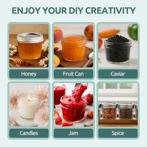 Tecohouse 4 Pack, 4 oz Small Mason Jars with Leakproof Lids, Regular Mouth Mason Jars | 4 oz Glass Jars with Lids for Honey, Jam, Snacks, Spices, DIY Candles & Crafts - Image 2