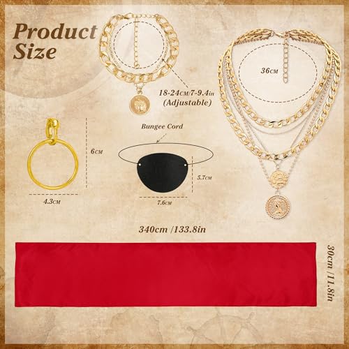 CICOCI Men Pirate Costume Accessories Set for Women: Pirate Hat, Head Scarf, Sash, Belt, Dress Accessories - Gold - Image 3