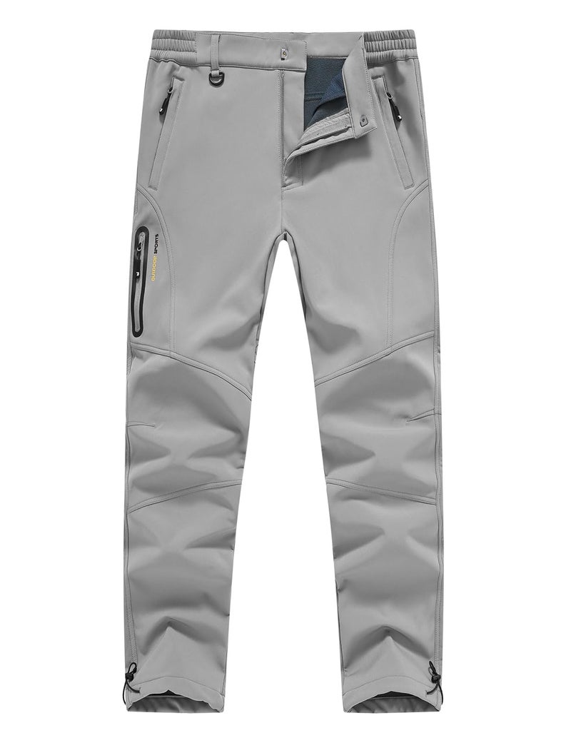 Rdruko Men's Fleece Lined Hiking Pants Waterproof Softshell Outdoor Winter Snow Ski Insulated Climbing Pants (Light Grey, 40) - Image 1