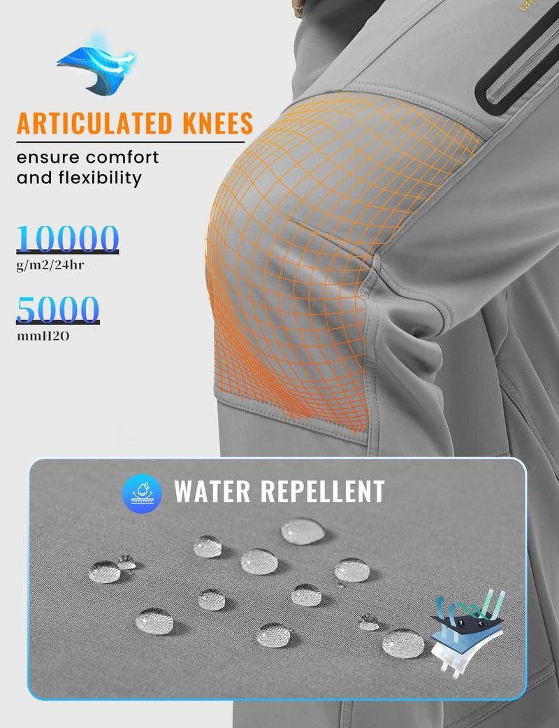 Rdruko Men's Fleece Lined Hiking Pants Waterproof Softshell Outdoor Winter Snow Ski Insulated Climbing Pants (Light Grey, 40) - Image 4