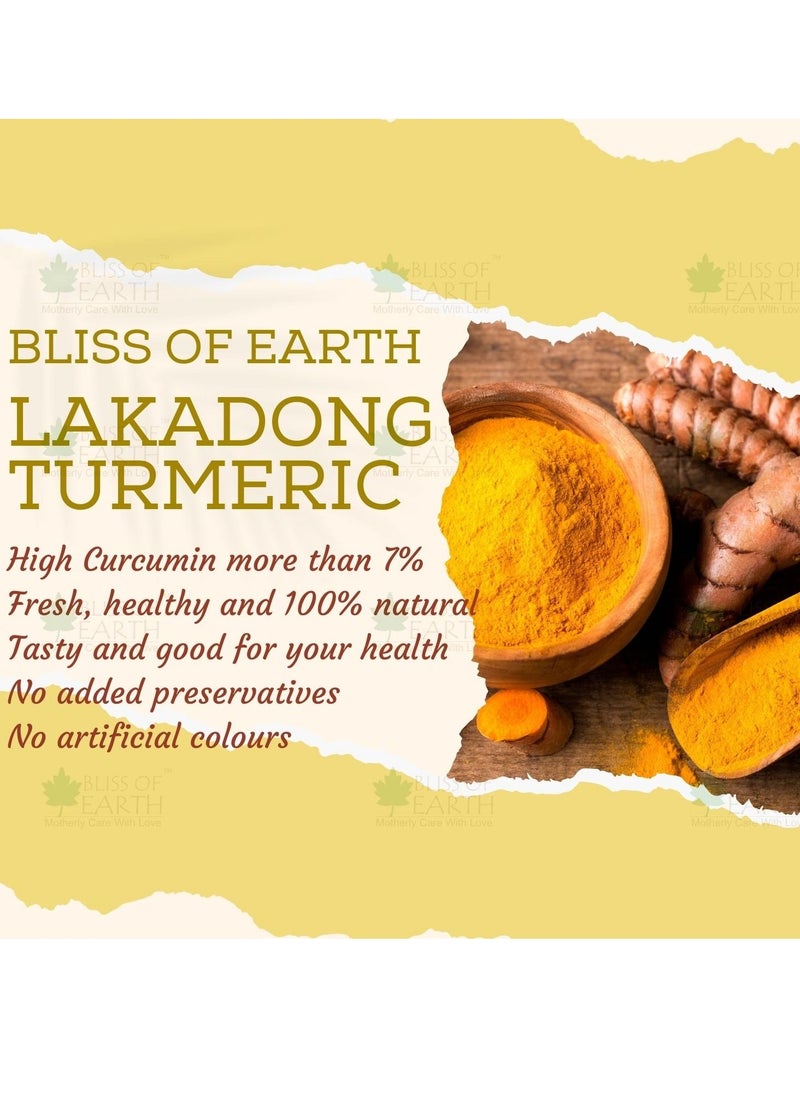 BLISS OF EARTH 3.5 oz High Curcumin Certified Lakadong Turmeric Organic Powder Great for Cooking, Seasoning, face & Skin Care Natural & Herbal from Meghayala, 100GM  - Image 3