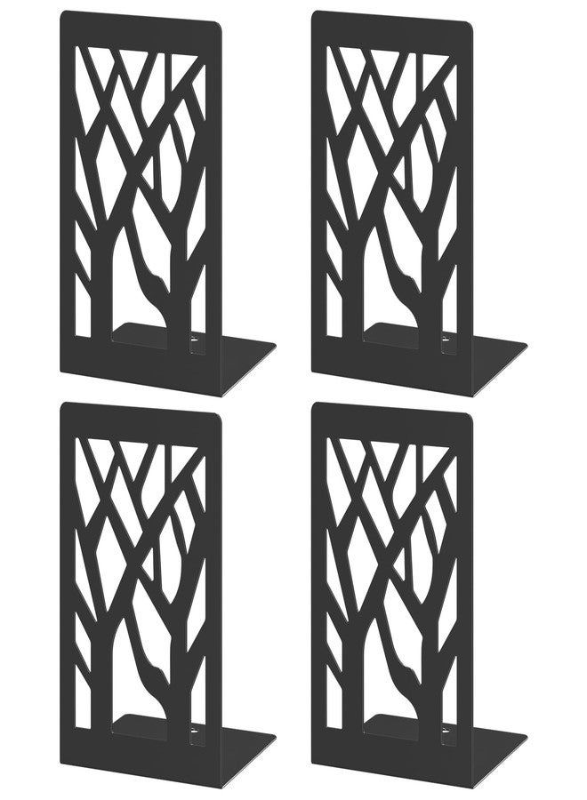 VFINE 4-Piece Modern Metal Bookends for Shelves, Black Tree Book Ends for Books, Decorative Book Organizer for Desk, Non-Skid Shelve Bookends for Home Office - Image 1