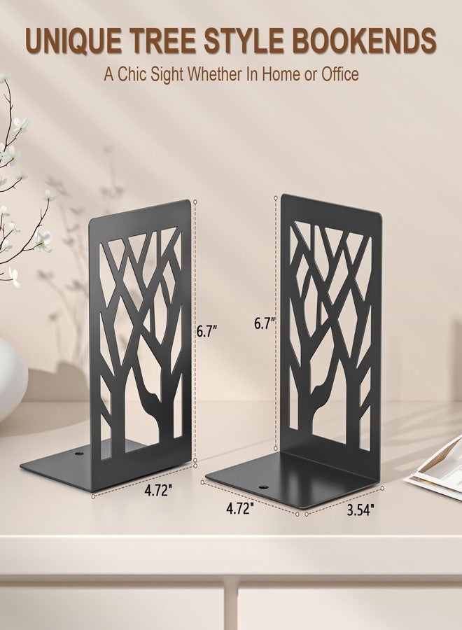 VFINE 4-Piece Modern Metal Bookends for Shelves, Black Tree Book Ends for Books, Decorative Book Organizer for Desk, Non-Skid Shelve Bookends for Home Office - Image 2