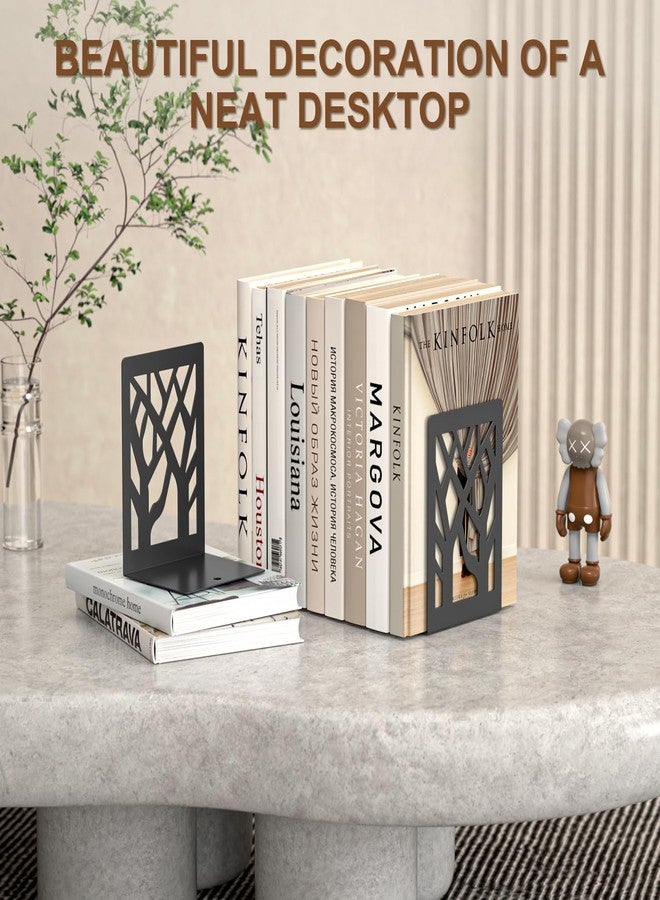 VFINE 4-Piece Modern Metal Bookends for Shelves, Black Tree Book Ends for Books, Decorative Book Organizer for Desk, Non-Skid Shelve Bookends for Home Office - Image 5