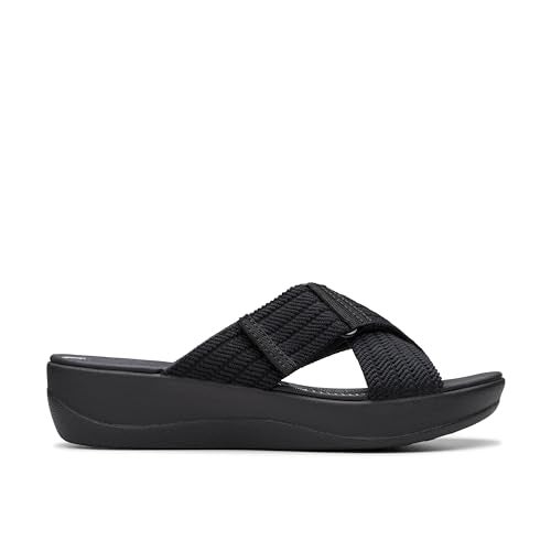 clarks صندل كلاركس النسائي أرلا ويف سلايد، قماش أسود، 9 عريض - Image 2