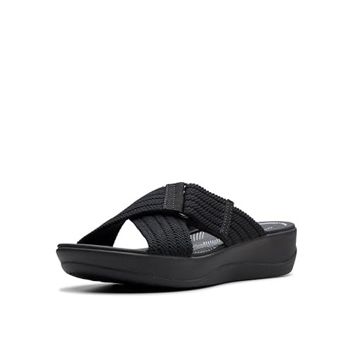 clarks صندل كلاركس النسائي أرلا ويف سلايد، قماش أسود، 9 عريض - Image 1