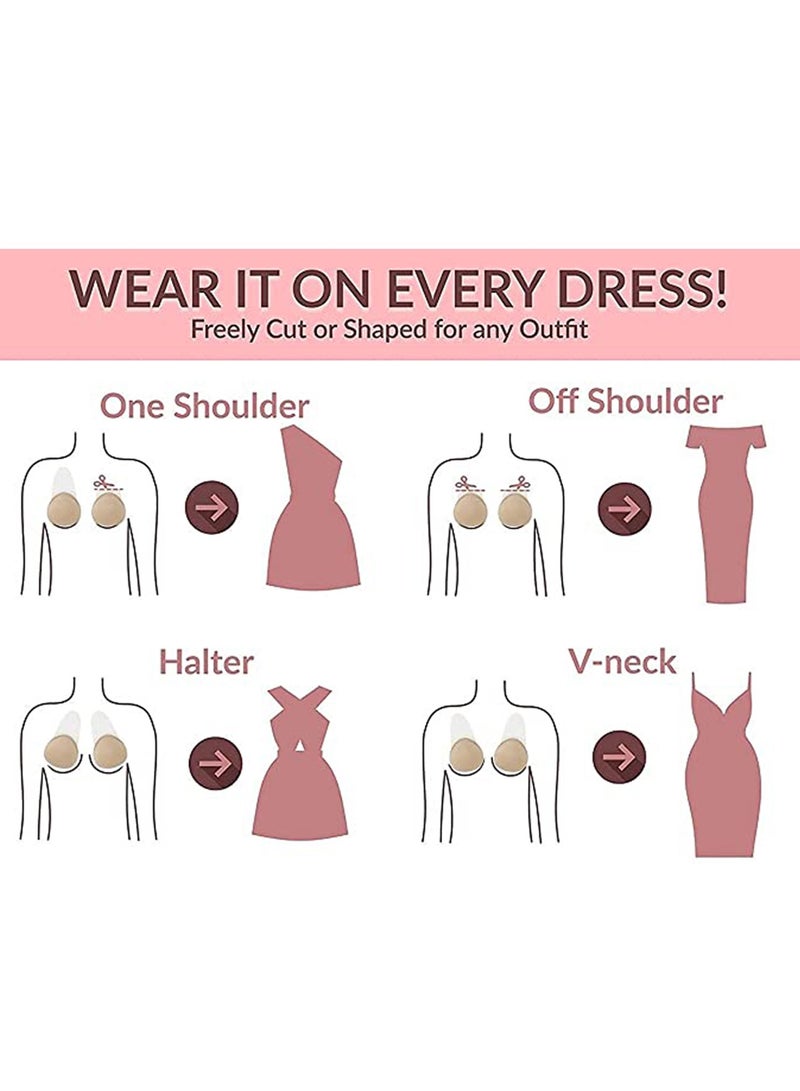 KASTWAVE Adhesive Bra, Women Lift Invisible, Silicone Sticky Bra, Adhesive Bra Strapless Backless Sticky Bra Push Up Nipple Covers Pasties  - Image 2