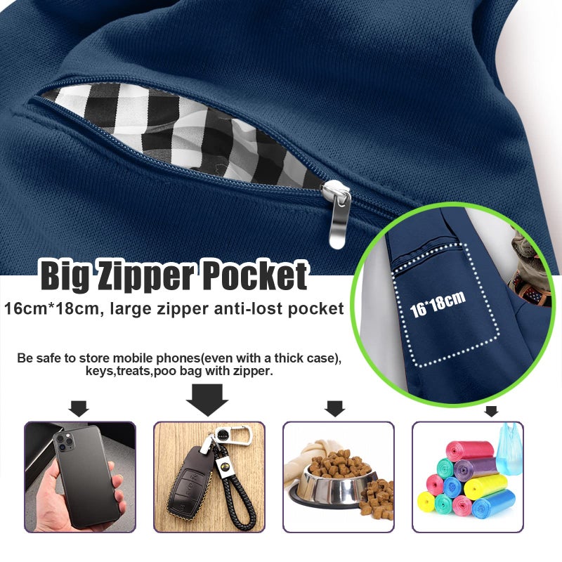 Tomkas Small Dog Sling Carrier - Zipper pocket & Adjustable strap - for 3 - 10 lbs pets(Dark Blue) - Image 2