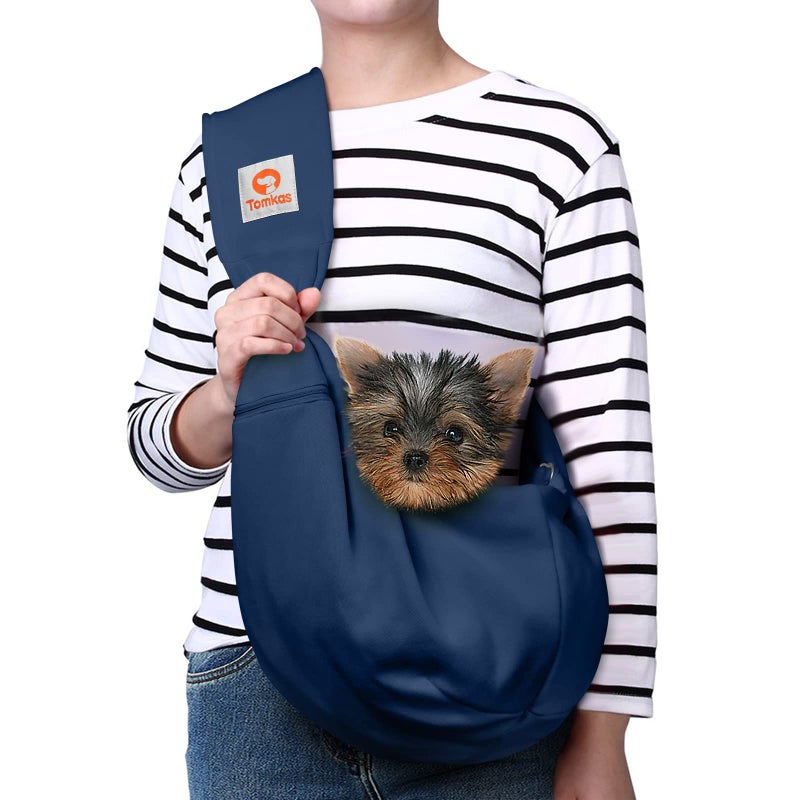 Tomkas Small Dog Sling Carrier - Zipper pocket & Adjustable strap - for 3 - 10 lbs pets(Dark Blue) - Image 1