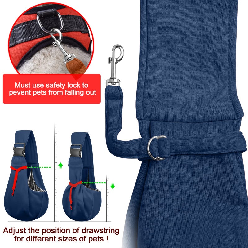 Tomkas Small Dog Sling Carrier - Zipper pocket & Adjustable strap - for 3 - 10 lbs pets(Dark Blue) - Image 5