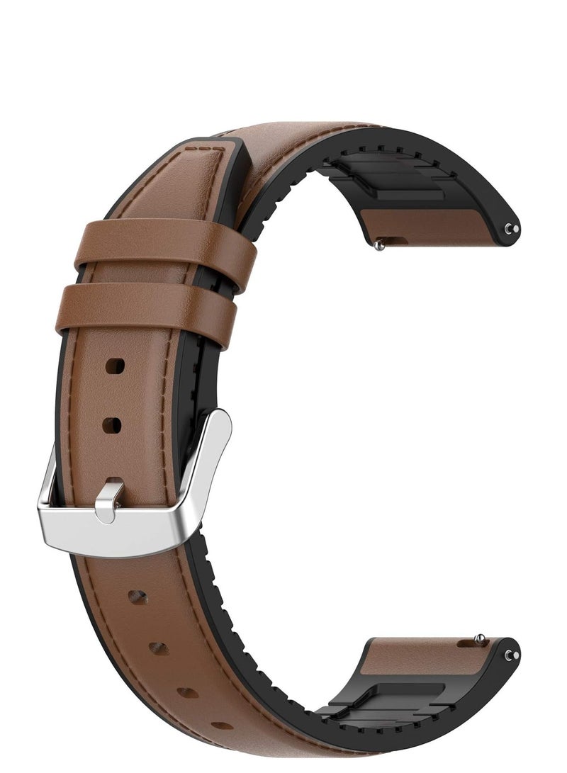 20mm Leather Strap for Samsung Gear Sport/Watch 4/5/5 Pro/S2 Classic/Active 2 40mm/44mm/Amazfit GTS 3/4/4 Mini/Bip 3/Pro/G Mini/G2e/Bip U/U Pro Brown - Image 1