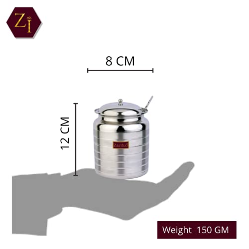 ZESTILO Stainless Steel Oil/Ghee Jar Container,Oil pot, ghee container with spoon ghee dispenser Platinum Finish (450 ml) - Image 3