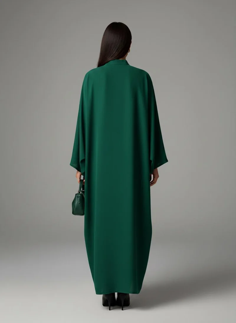 MSquare Fashion  Signature Korean Nida Forest Green Open Abaya Minimalist High-Neck Design for Women | Best Price UAE