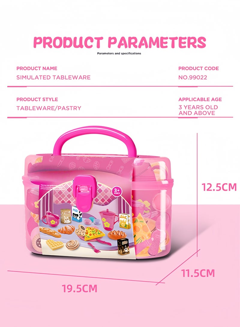 Mishilei 25PCS Pretend Play Afternoon Tea Party Set, Princess Tea Time Toy Including Pizza, Cookies, Bread, Macaroon u0026 Carrying Case, Boys Girls Gift (Pink) - Image 2