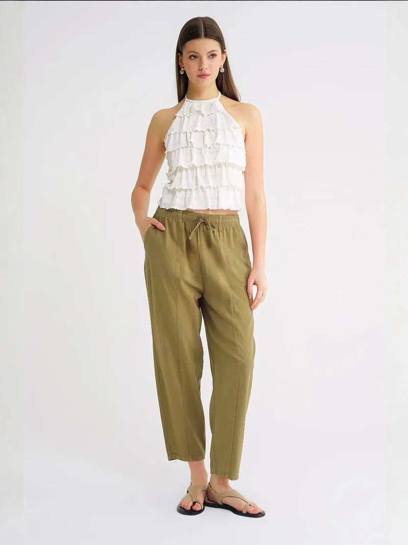 MixRay Pine Green Mixray Cotton Jogger Pants with Drawstring Waist for Women | Best Price UAE