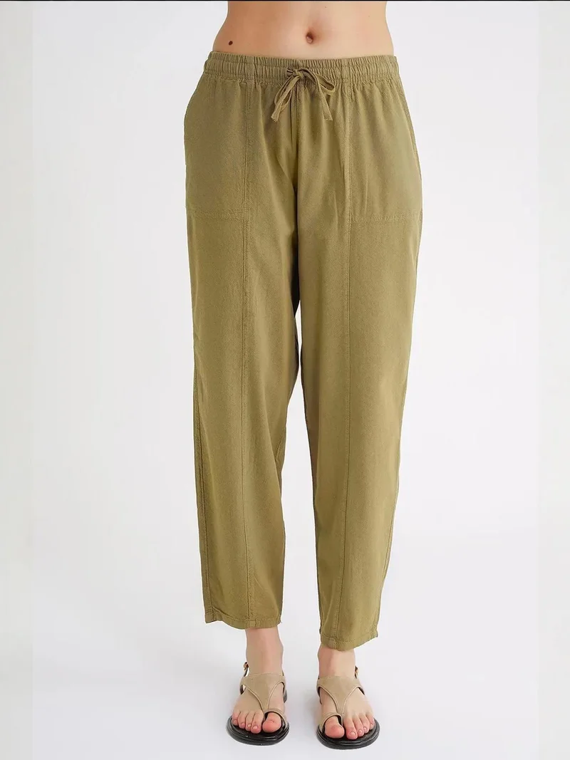 MixRay Pine Green Mixray Cotton Jogger Pants with Drawstring Waist for Women | Best Price UAE
