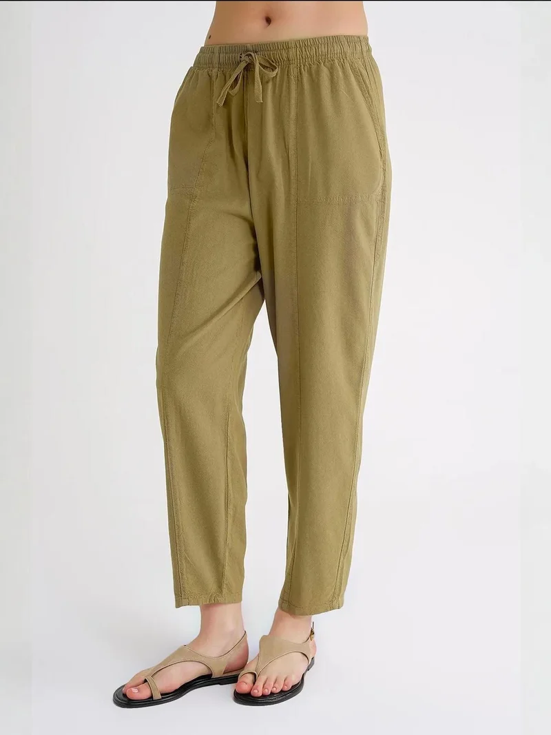 MixRay Pine Green Mixray Cotton Jogger Pants with Drawstring Waist for Women | Best Price UAE