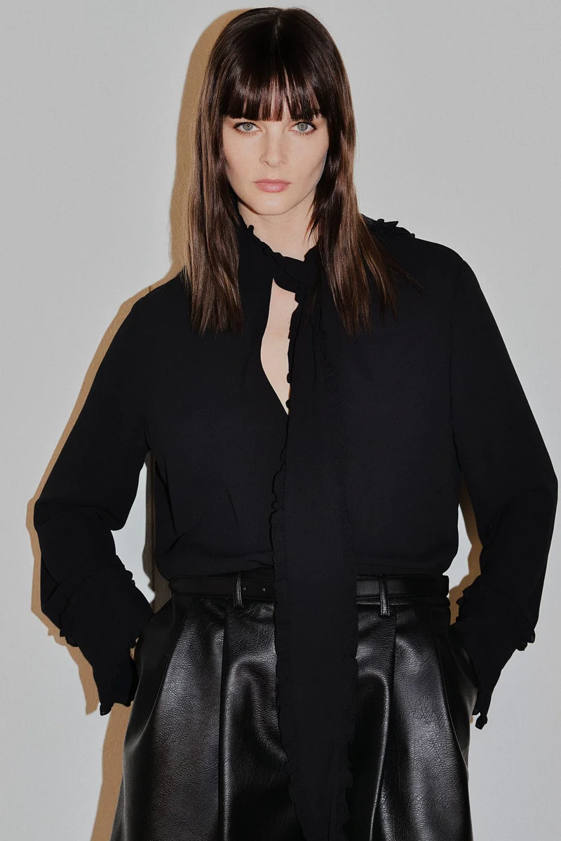 H&M Frill-trimmed tie-neck blouse