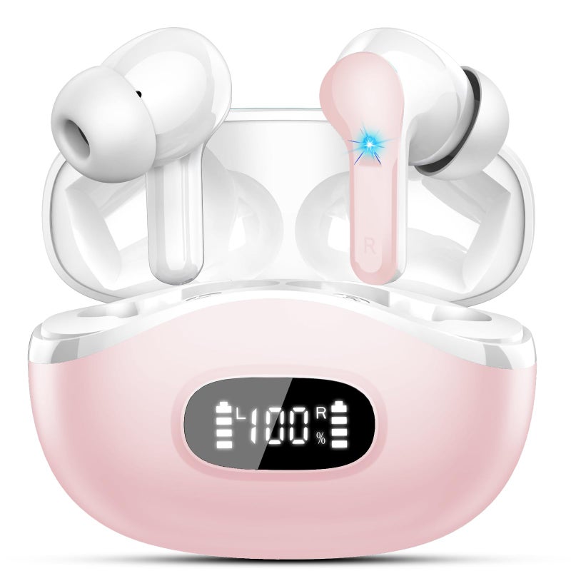 AOSRAU Wireless Earbuds, Bluetooth Headphones 5.4 HiFi Stereo, Ear Buds with 4 ENC Noise Cancelling Mics, 48H Bluetooth Earbuds with Dual LED Display, IP7 Waterproof in Ear Earphones for Android iOS, Pink - Image 1
