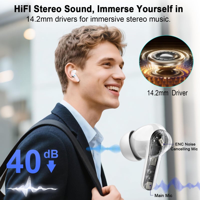 AOSRAU Wireless Earbuds, Bluetooth Headphones 5.4 HiFi Stereo, Ear Buds with 4 ENC Noise Cancelling Mics, 48H Bluetooth Earbuds with Dual LED Display, IP7 Waterproof in Ear Earphones for Android iOS, Pink - Image 2