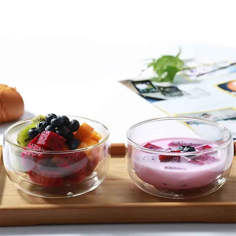 TASKHOUSE Dessert Cereal Bowl Double Wall Glass Bowl Set Transparent 300 ML Bowls for Ice Cream Soup Cereal Rice Snack Side Dish Condiment Microwave and Dishwasher Safe Pack of 2 - Image 5