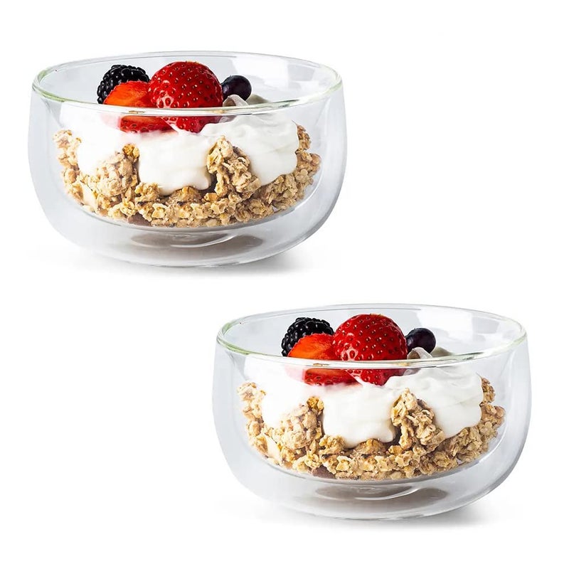 TASKHOUSE Dessert Cereal Bowl Double Wall Glass Bowl Set Transparent 300 ML Bowls for Ice Cream Soup Cereal Rice Snack Side Dish Condiment Microwave and Dishwasher Safe Pack of 2 - Image 1