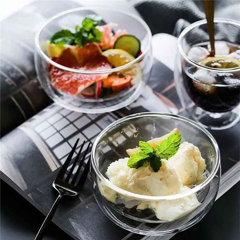 TASKHOUSE Dessert Cereal Bowl Double Wall Glass Bowl Set Transparent 300 ML Bowls for Ice Cream Soup Cereal Rice Snack Side Dish Condiment Microwave and Dishwasher Safe Pack of 2 - Image 3