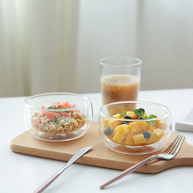 TASKHOUSE Dessert Cereal Bowl Double Wall Glass Bowl Set Transparent 300 ML Bowls for Ice Cream Soup Cereal Rice Snack Side Dish Condiment Microwave and Dishwasher Safe Pack of 2 - Image 2