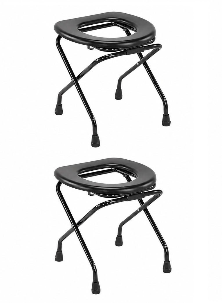 Foldable Commode Toilet Chair Set (2 Pieces) - Ideal for Elderly, Patients, and Camping.