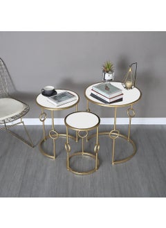 Brown Art SHOPPEE Set of 3 Modern End Table Coffee Table Living Room Bedroom Sofa Corner Modern Minimalist Small Round Table Nesting Table Gold White
