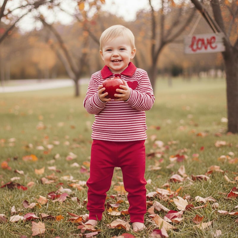 Amnnchya Toddler Baby Boy Valentines Outfit Heart Stripes Sweatshirt Solid Pants Kids Little Boys St Patricks Clothes Set (Red, 2-3T) - Image 5