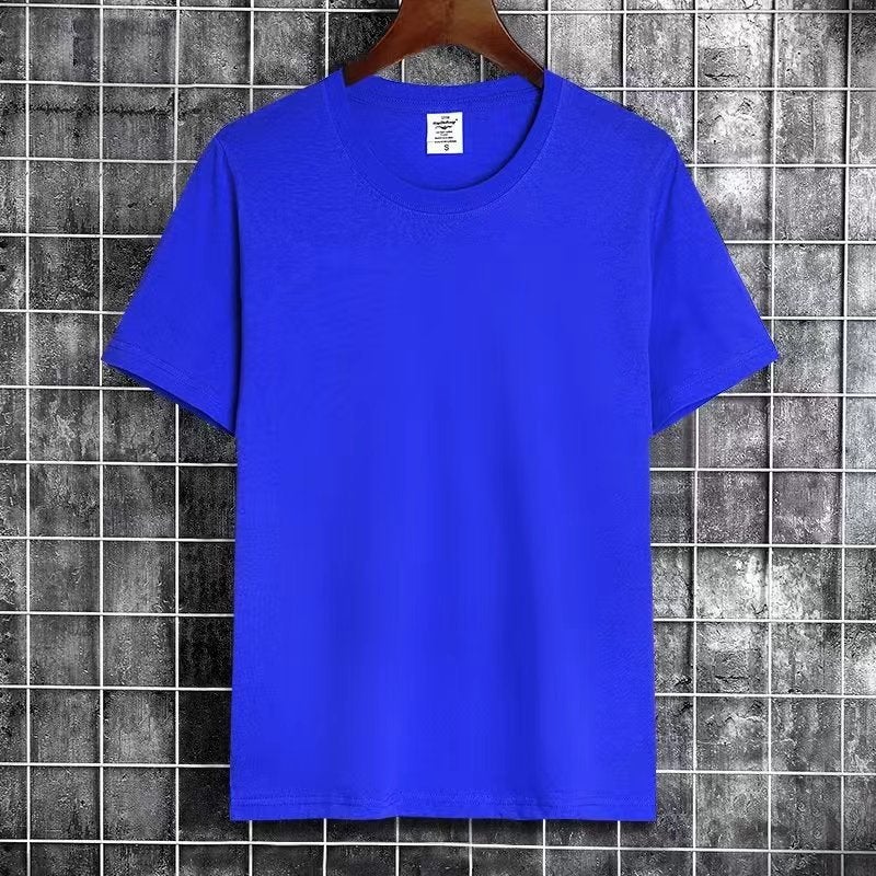 Factory Pure Cotton Round Neck Solid Color Short-Sleeved T-Shirt Men'S Summer Heavy Loose Casual Shoulder Drop Shoulder Fashion Brand - Image 1