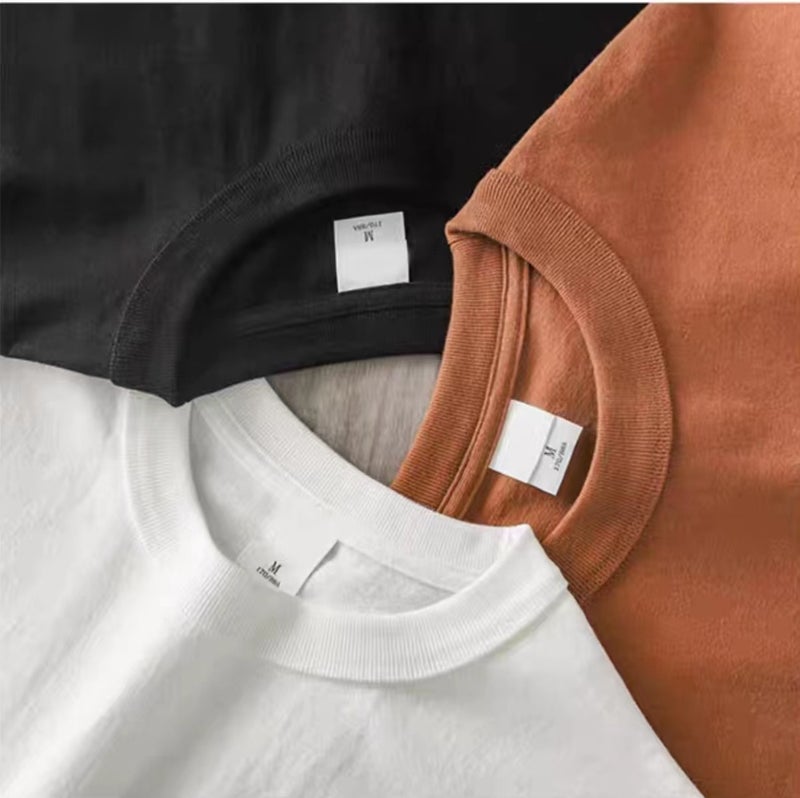 Factory Pure Cotton Round Neck Solid Color Short-Sleeved T-Shirt Men'S Summer Heavy Loose Casual Shoulder Drop Shoulder Fashion Brand - Image 5