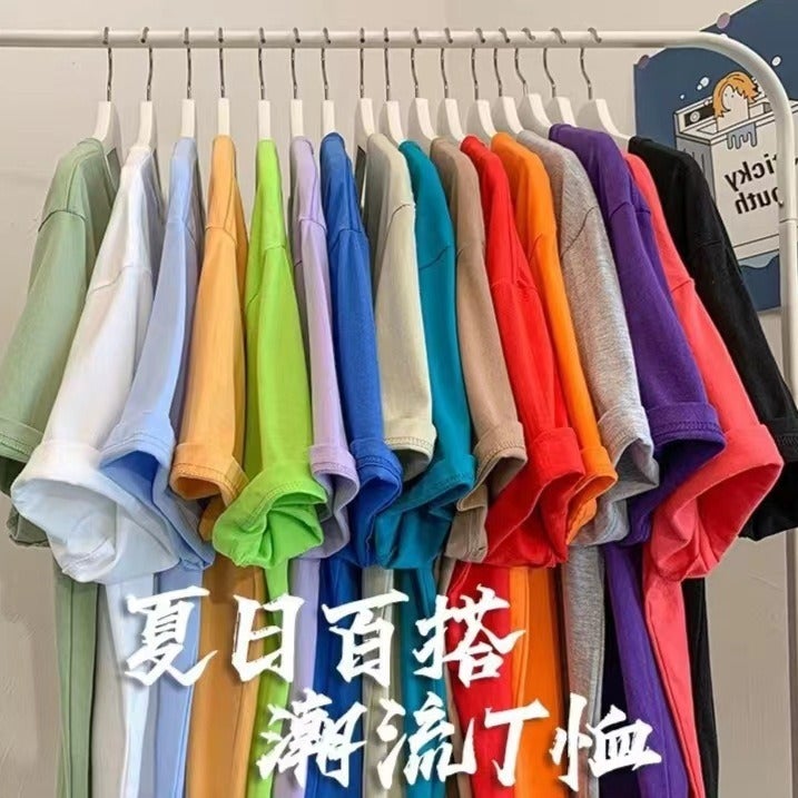Factory Pure Cotton Round Neck Solid Color Short-Sleeved T-Shirt Men'S Summer Heavy Loose Casual Shoulder Drop Shoulder Fashion Brand - Image 2