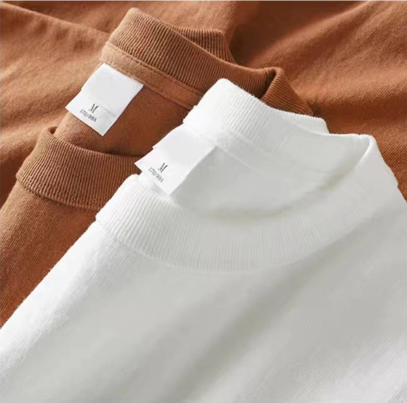 Factory Pure Cotton Round Neck Solid Color Short-Sleeved T-Shirt Men'S Summer Heavy Loose Casual Shoulder Drop Shoulder Fashion Brand - Image 4