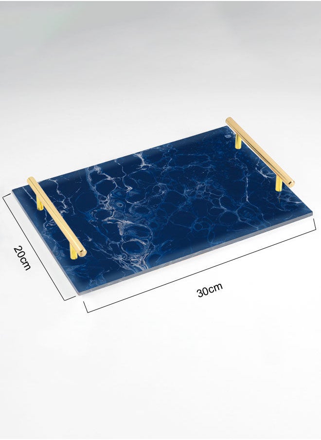 LOWHA صينية تقديم أكريليك مزخرفة بمقابض معدنية ذهبية اللون، تصميم رخامي، مقاس 20×30 سم  - Image 2