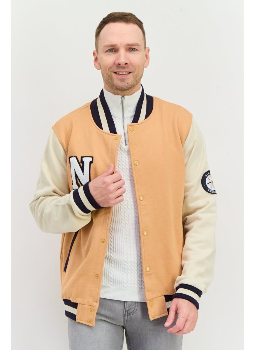NAUTICA Men Embroidered Bomber Jacket, Light Brown Combo  - Image 1