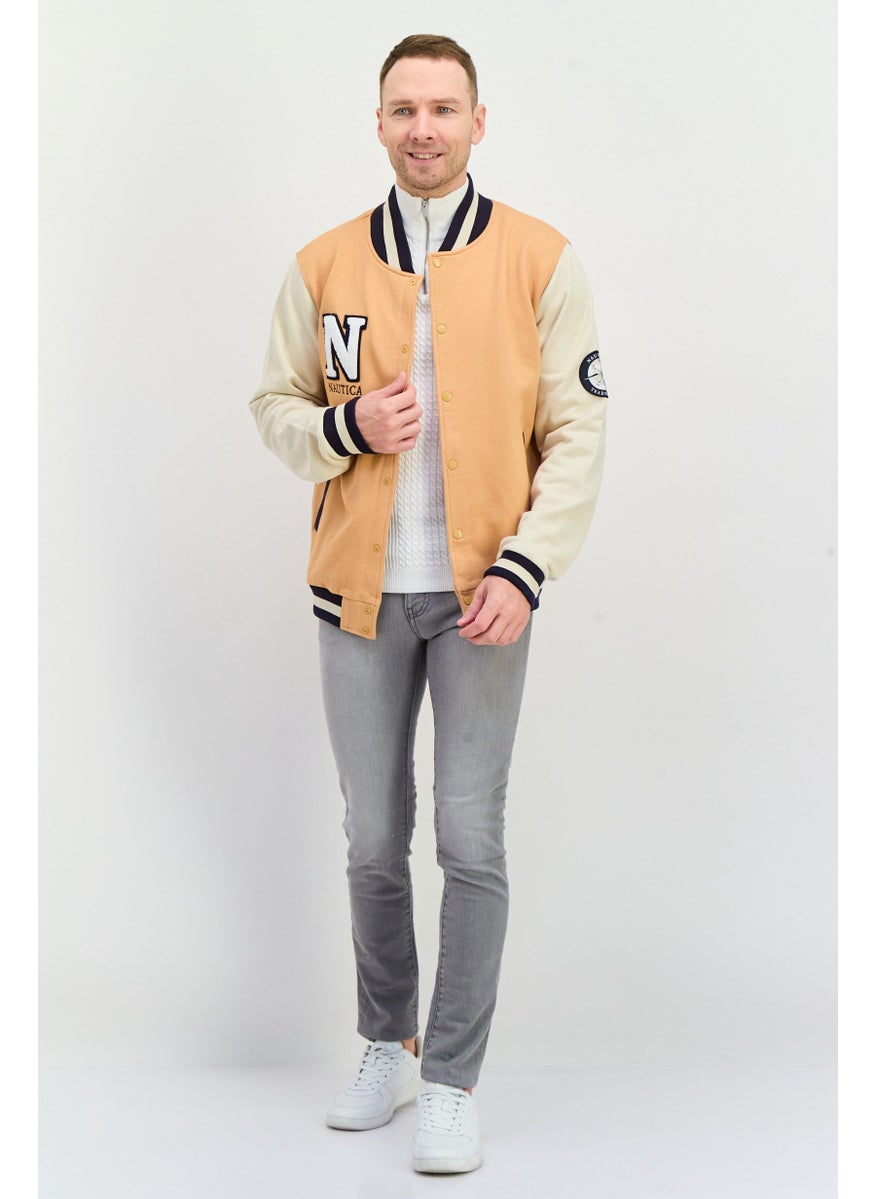 NAUTICA Men Embroidered Bomber Jacket, Light Brown Combo  - Image 3