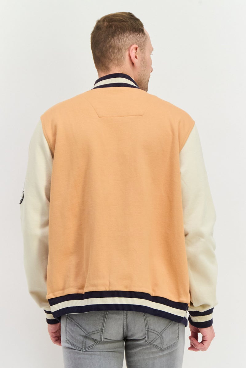 NAUTICA Men Embroidered Bomber Jacket, Light Brown Combo - Image 4