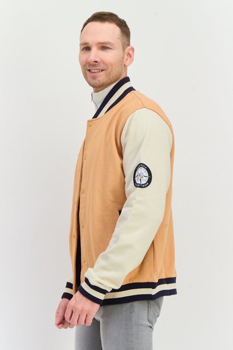 NAUTICA Men Embroidered Bomber Jacket, Light Brown Combo - Image 2