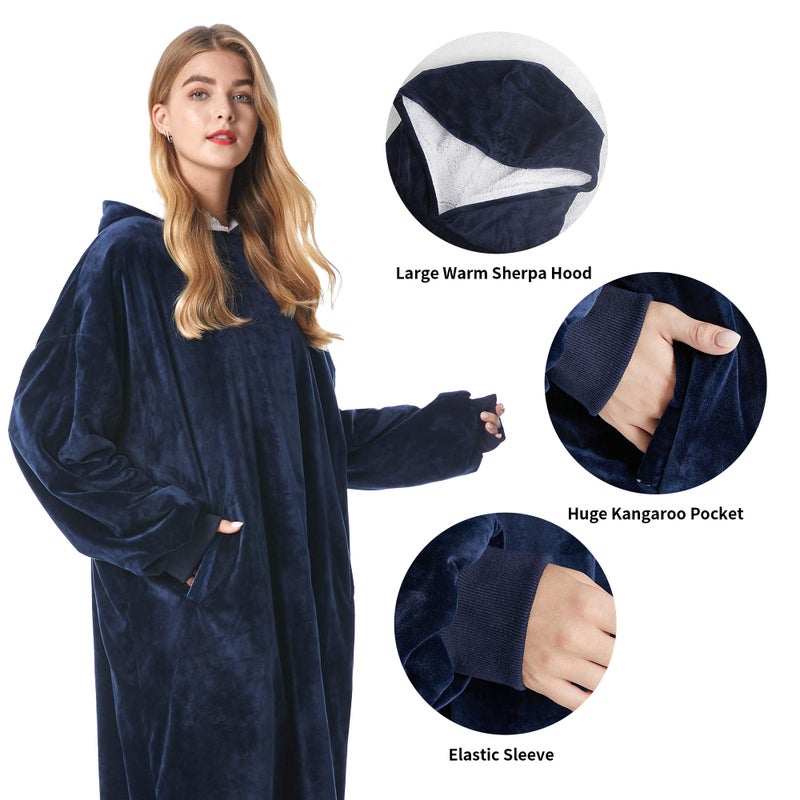 Felicigeely Hoodie Blanket  Long Wearable Blanket Sweatshirt for Adults Women Men Warm Cozy Thick Oversized Blanket Hoodie with Pocket and Sleeves Gift for Her Mom Girls - Image 4