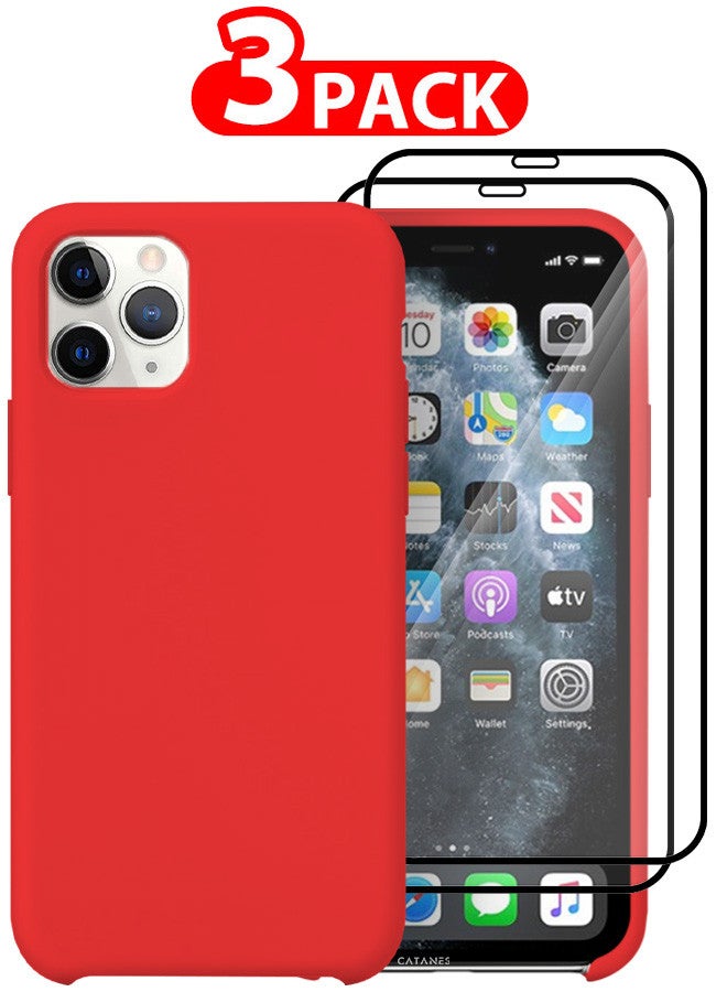 CATANES [for iPhone 11 Pro Max] 3 Pack Silicone Case and 2 3D Screen Protectors Shockproof Protective Case Anti Scratch Smooth Case Cover/Red - Image 1