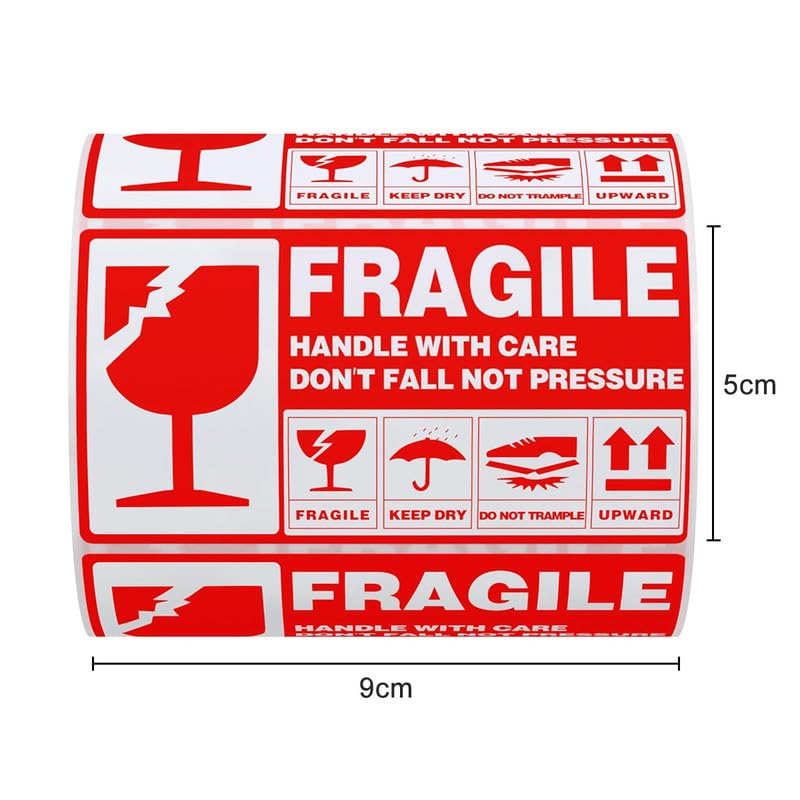 NUOVI Fragile Sticker | 90 X 50mm Size, 300 Stickers | Strong Adhesive Red Fragile Labels, Warning Sticker, for Shipping, Goods Packing & Moving - Image 2