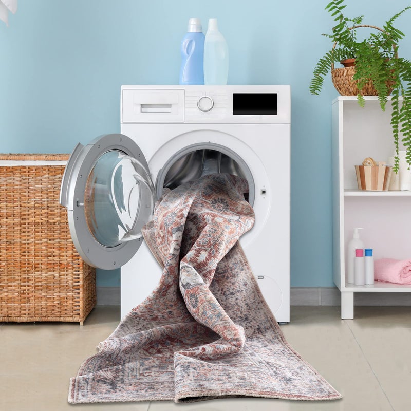 Bloom Rugs Caria قابلة للانزلاق غير قابلة للانزلاق 12 قدم - الطوب/العداء التقليدي الأزرق الداكن لحمام مدخل المدخل والمطبخ - الحجم الدقيق: 2'6 "" × 12 ' - Image 3